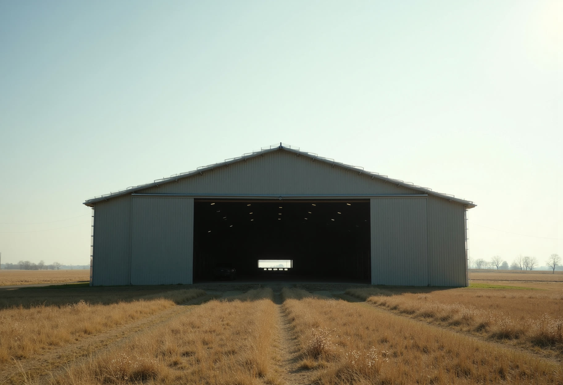 Open-sided equipment barn